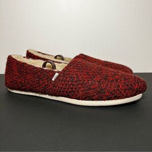 Womens TOMS Alpargata Red Faux Fur Lined Slip On Casual Flat Shoes / Size 11